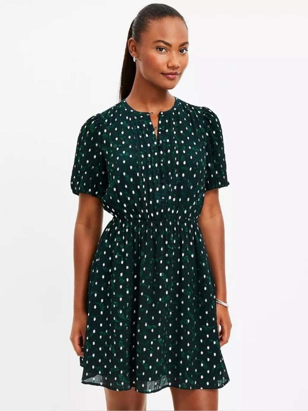 NWT LOFT Metallic Clip Pintucked Flare Dress